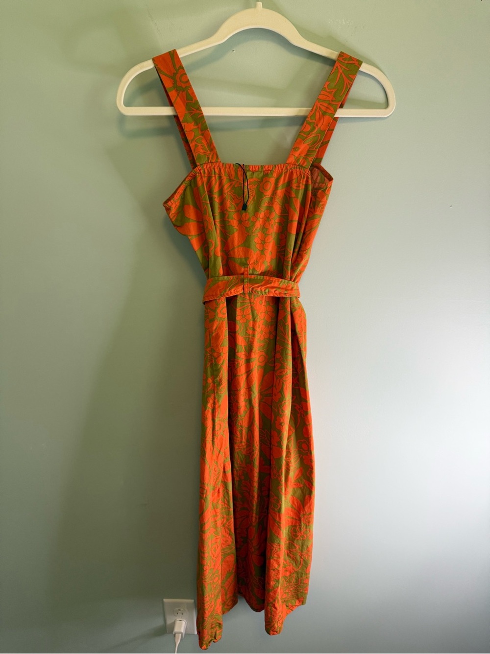 Mango Tropical Print Button Front Midi Dress Cotton Floral Orange Green Size 4 - Picture 7 of 9